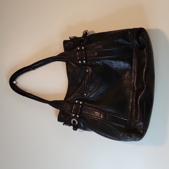 B Makowsky 100% Leather Purse Handbag Nickel Hardware Black W/Cheetah Lined EUC - Picture 1 of 13